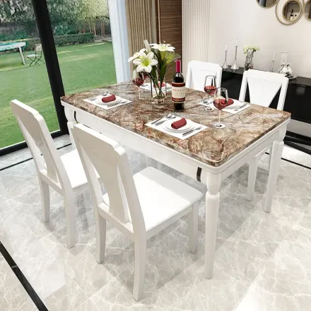 帝标家具大理石餐桌椅组合简约现代钢琴烤漆饭桌实木长方形餐桌