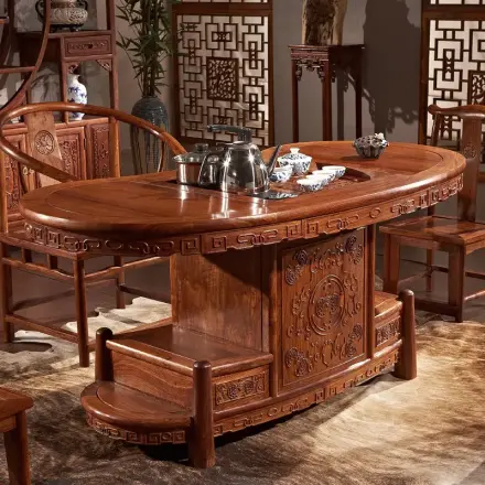 百家汇 红木茶桌中式实木花梨木茶艺桌功夫泡茶台茶桌椅组合6088