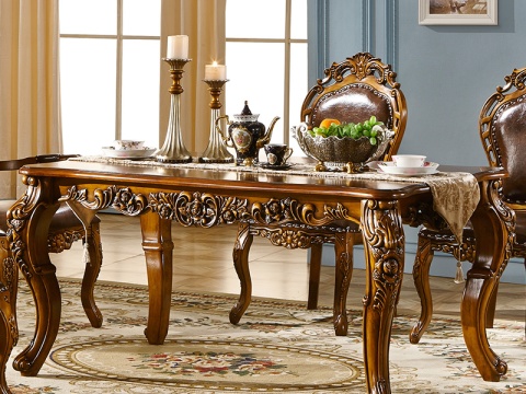 鹏叶家具 美式实木餐桌欧式餐桌椅组合6人长方形吃饭桌台餐厅家具