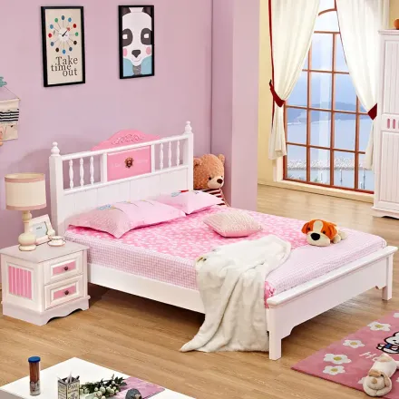 全实木儿童床女孩公主床粉色梦幻家具女生单人双人床1.5米女童