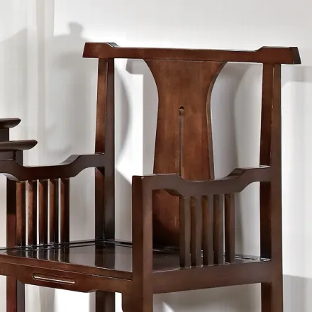 叶叶全实木休闲椅原木榫卯花架现代新中式红檀香书椅客厅成套家具