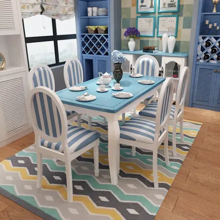 预售地中海实木餐桌椅组合现代简约小户型田园长方形饭桌子家具