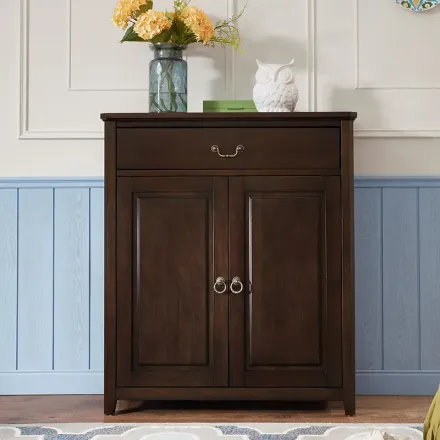 林氏木业美式门厅入户实木鞋柜对开门玄关柜客厅储物木质鞋橱cz1n