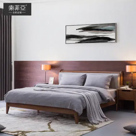 索菲亚实木床 新中式双人床婚床进口橡胶木双人大床1.5m/1.8m
