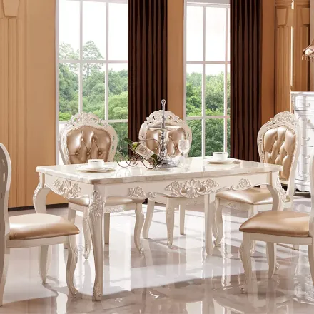 卡仕琪 欧式餐台饭桌餐厅吃饭桌子家具 一桌六椅餐桌椅组合