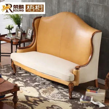 荣麟梧桐法式皮布沙发头层牛皮实木单人客厅沙发组合小户型v258
