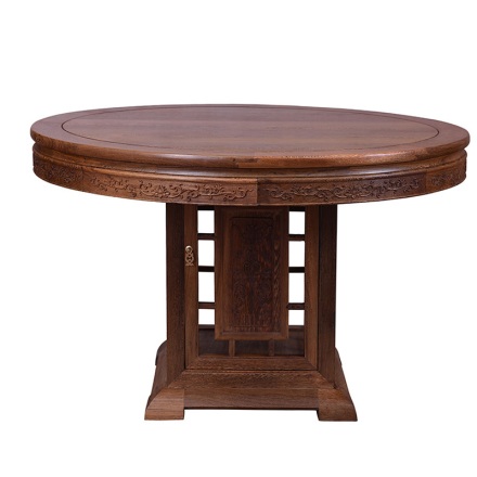红木家具鸡翅木圆餐桌实木仿古餐桌椅组合带转盘餐厅圆桌明清古典