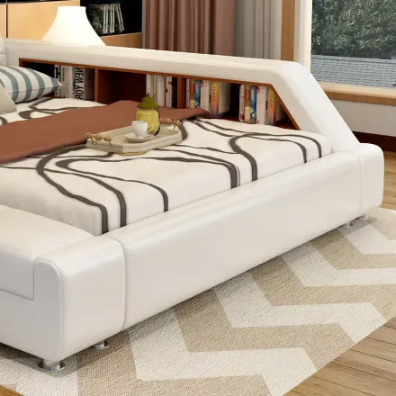 真皮床储物榻榻米床 现代简约时尚婚床 皮艺床软床 1.8米双人大床