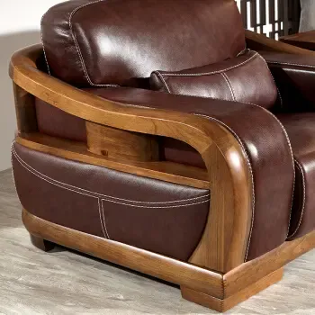 作木坊 沙发 实木沙发 真皮沙发 实木家具客厅组合木质皮沙发胡桃木