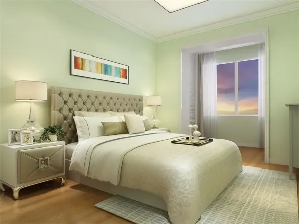 客餐厅为暖色系,刷浅咖色乳胶漆,所有空间都没有过于复杂的吊顶.