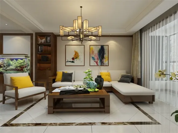 天津朝阳花园中式风格三居室装修效果图_150平米8万装修设计案例-天津