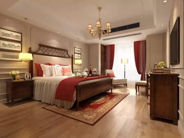 家具以温暖的木质材料为主,在颜色上也巧妙的运用了橘红色将居室氛围
