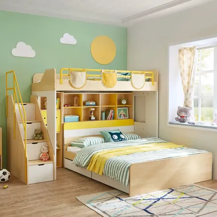 林氏儿童高低床母子床多功能架子床上下铺带梯柜双层床1.5米de2a