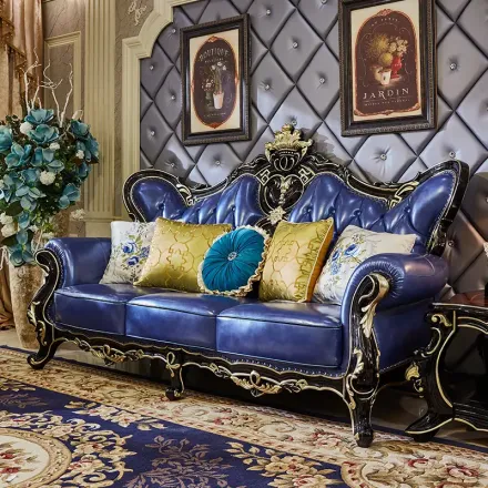 蒂舍尔欧式别墅大厅沙发奢华大户型客厅高档真皮组合实木家具856