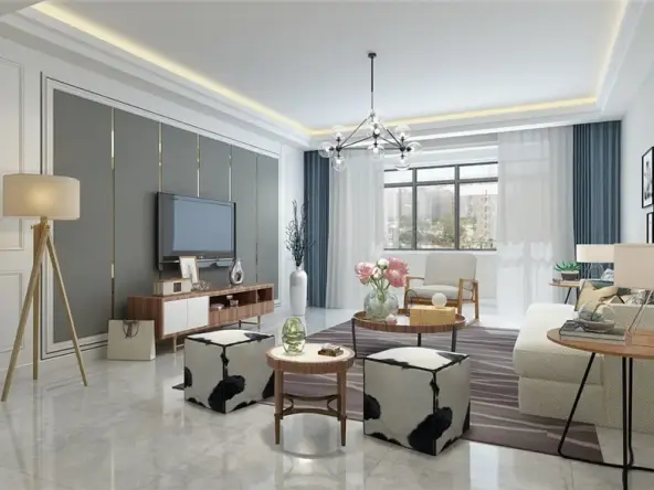 天津金地艺城华府简欧风格三居室装修效果图_112平米5万装修设计案例