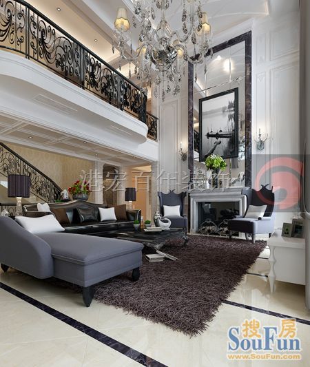 重庆九龙坡区北欧花园别墅设计案例-欧美风情-四居室