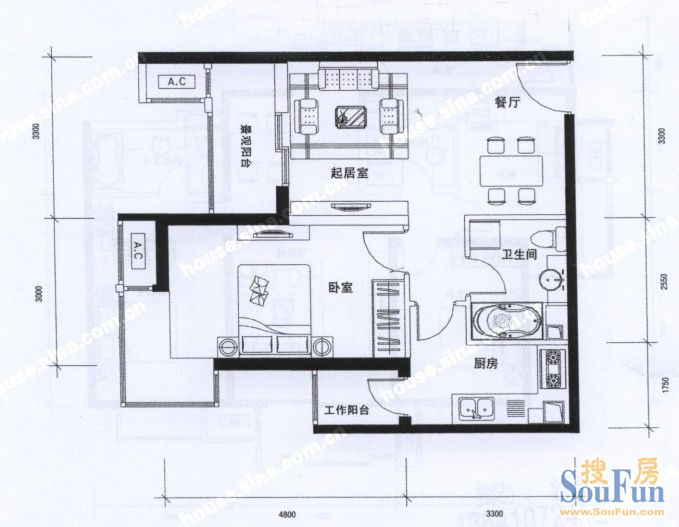 鸿坤理想城-现代简约-一居室