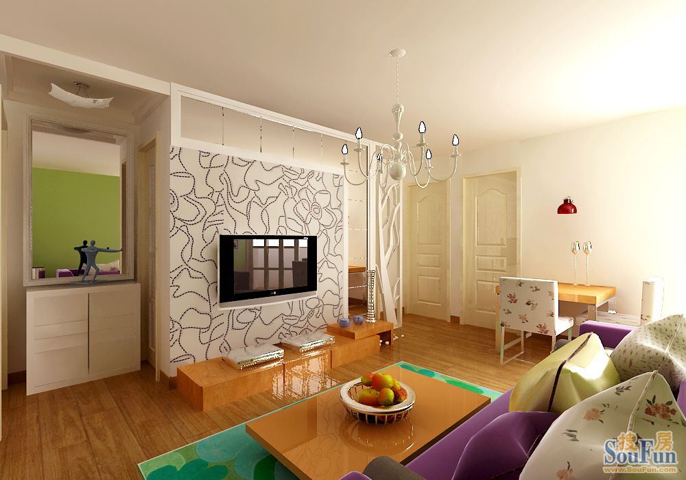 喜年广场70平米现代简约风格;案例效果图-现代简约-一居室