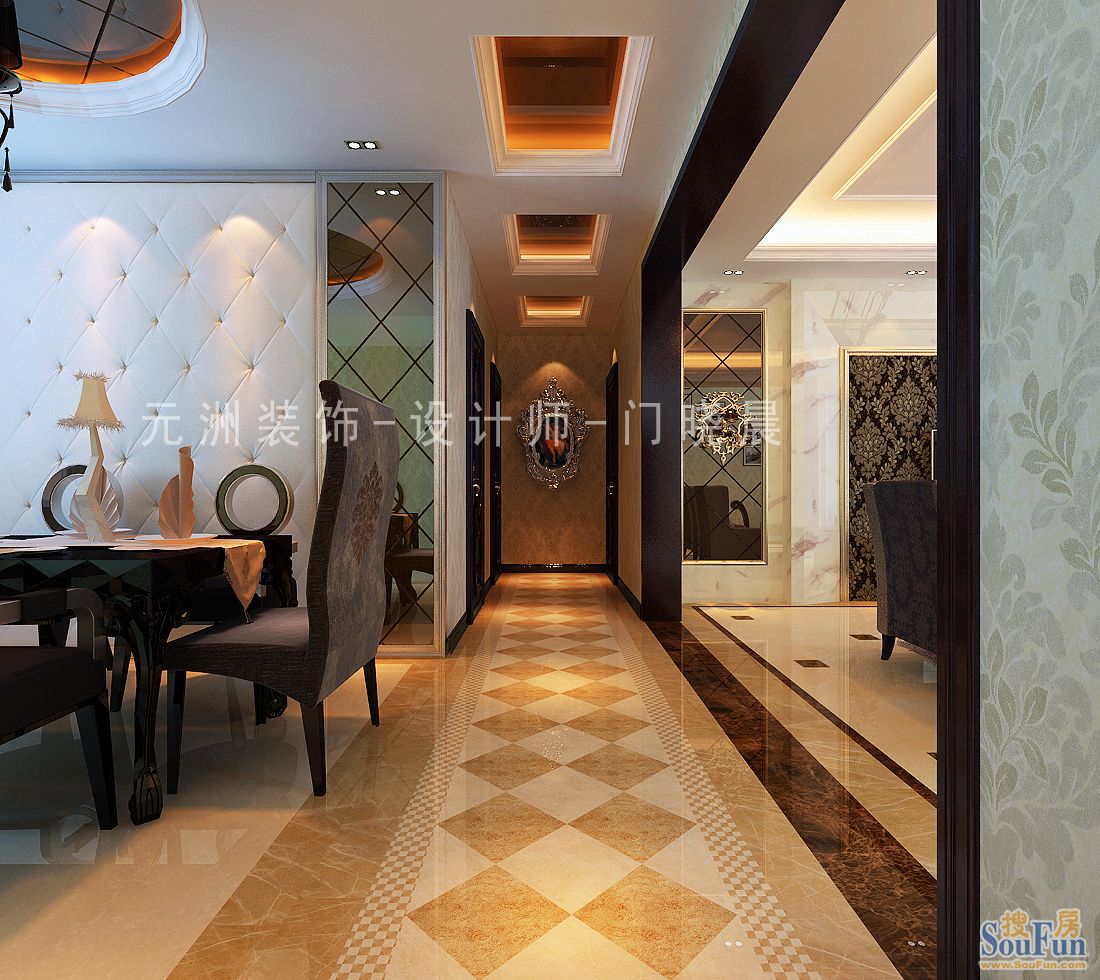 天津万科水晶城200平米四室三厅新奢华主义风格;装修设计效果图-现代简约-复式
