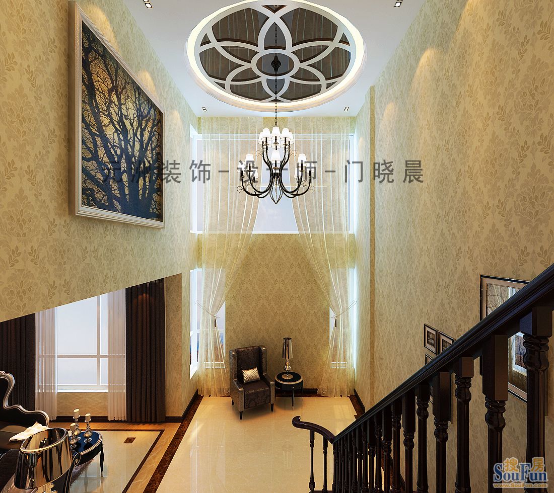 天津万科水晶城200平米四室三厅新奢华主义风格;装修设计效果图-现代简约-复式