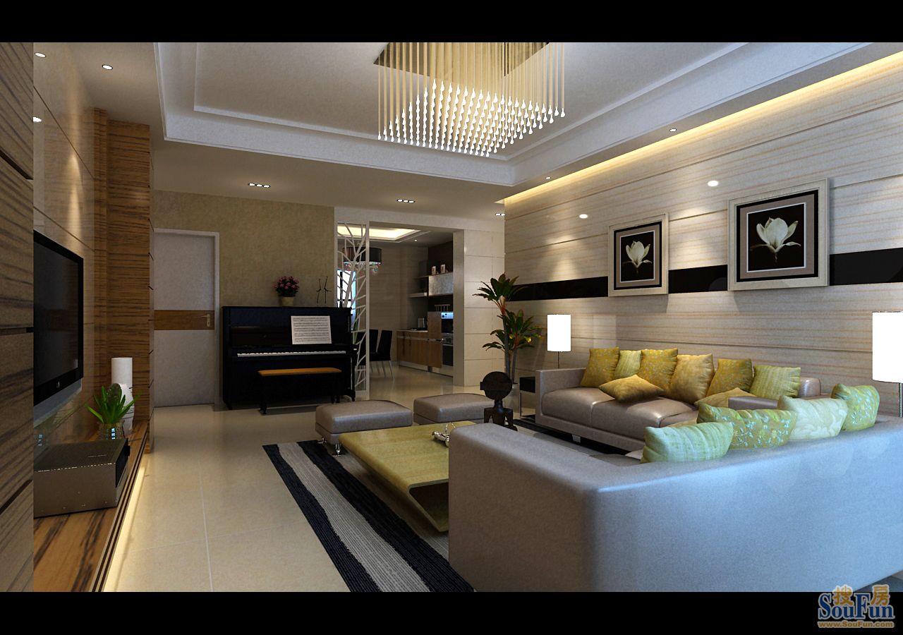 弘泽印象使用面积130平米简约风格;效果图-现代简约-三居室