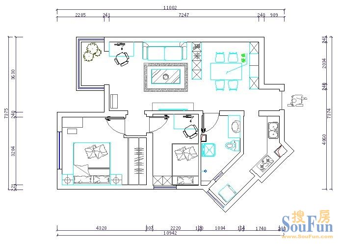 金德园-90平米现代简约装修设计效果案例-现代简约-二居室