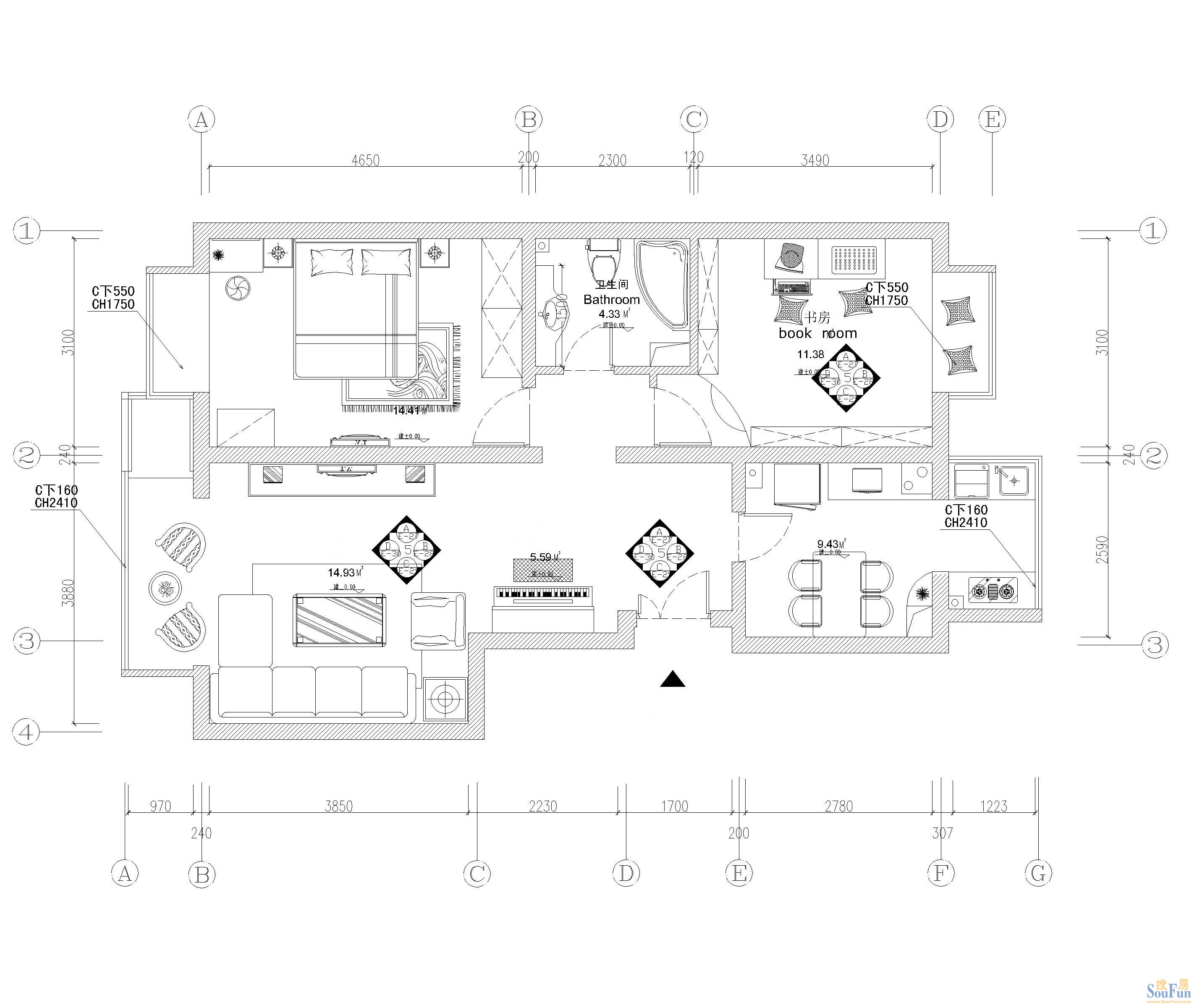 CBD总部公寓-混合型风格-二居室