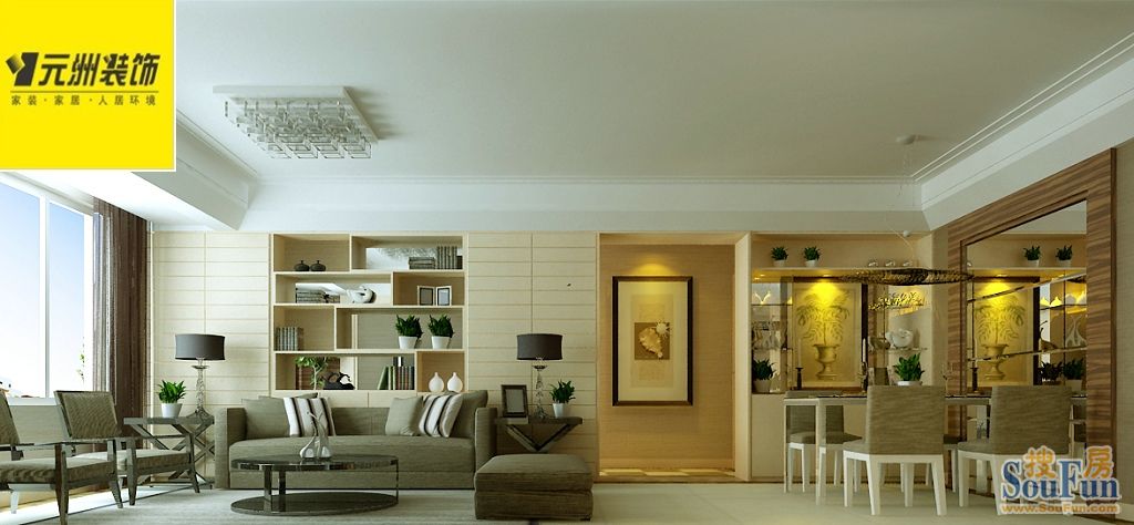 三室两厅一卫一厨-现代简约风格;装修设计案例-现代简约-三居室