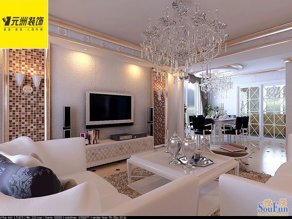 金色现河160平米欧式古典风格;装修效果图-一居室