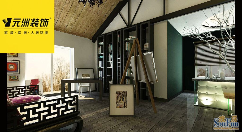 潍坊五室两厅四卫350平米双拼别墅混搭风格;装修效果图-混合型风格-别墅