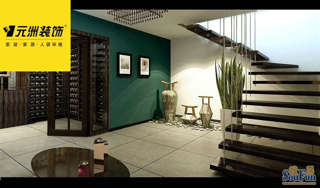 潍坊五室两厅四卫350平米双拼别墅混搭风格;装修效果图-混合型风格-别墅