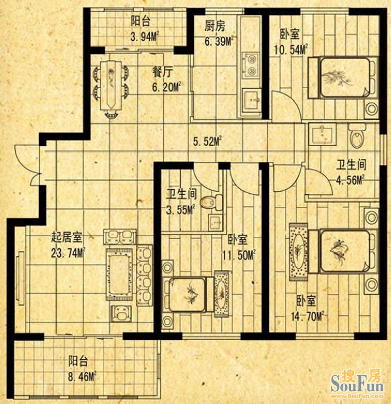 金域蓝城-中式古典-二居室