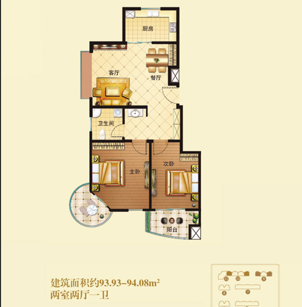 枣山家园-混合型风格-二居室