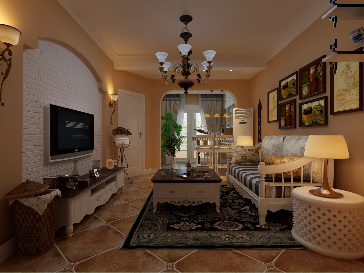 地中海风格-127.36平米三居室装修设计