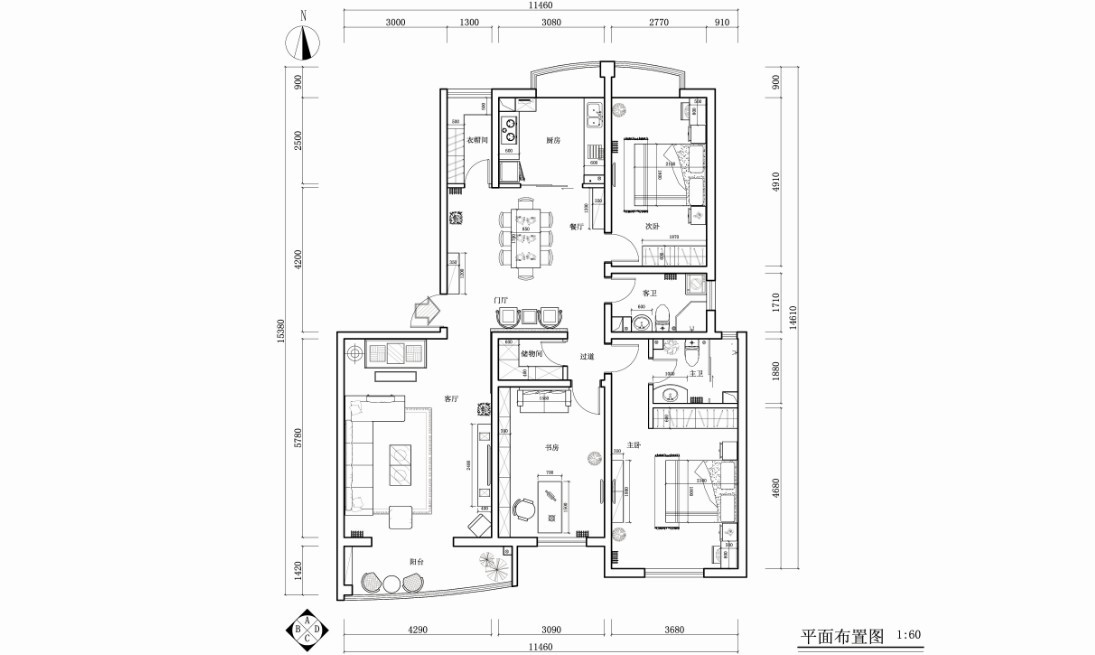 军蓝公寓-中式古典-三居室