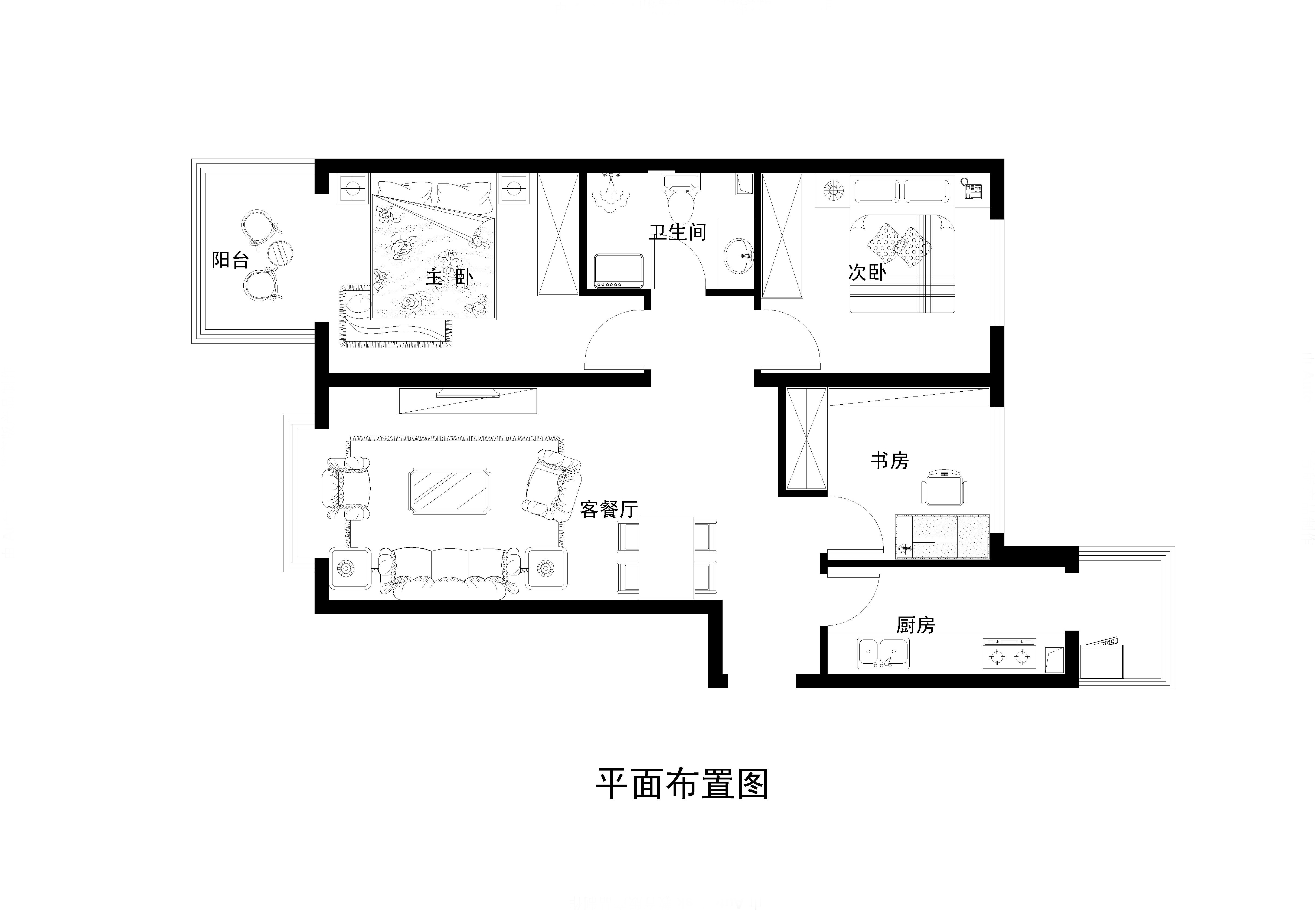 六郎庄-混合型风格-二居室