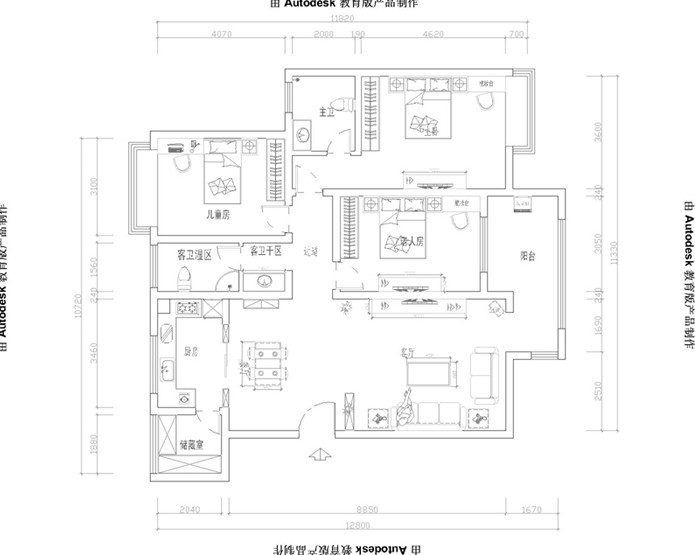 省检察院家属院-混合型风格-三居室