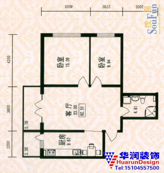 福宏名城-中式风格-二居室