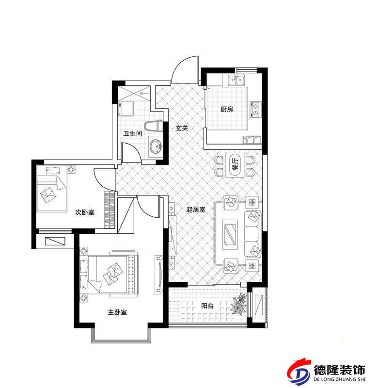 青建太阳岛-中式古典-二居室