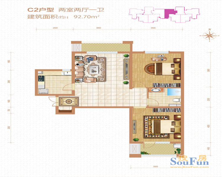 紫晶悦城-中式风格-二居室