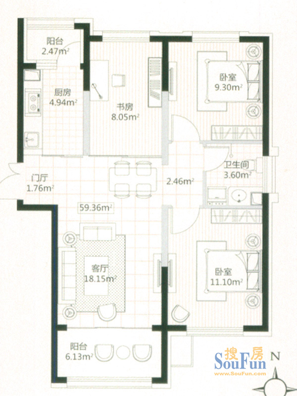 盟科万城-中式风格-三居室