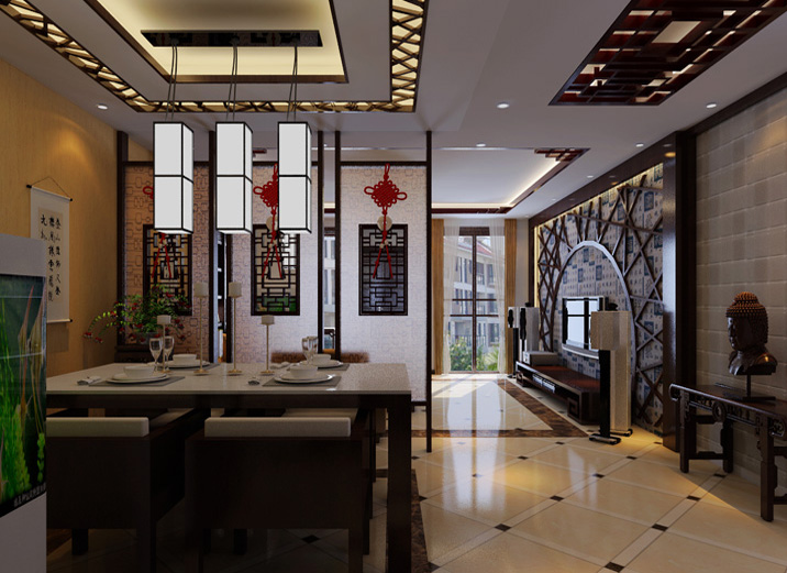 北京太阳城二期金色池塘-中式风格-三居室