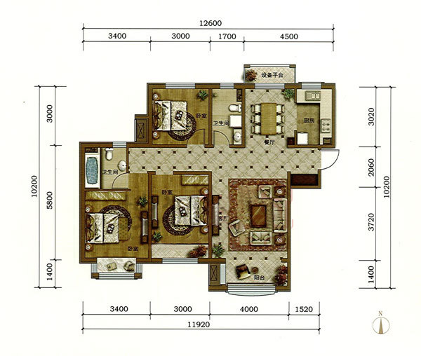 鲁能7号院·溪园-中式风格-三居室