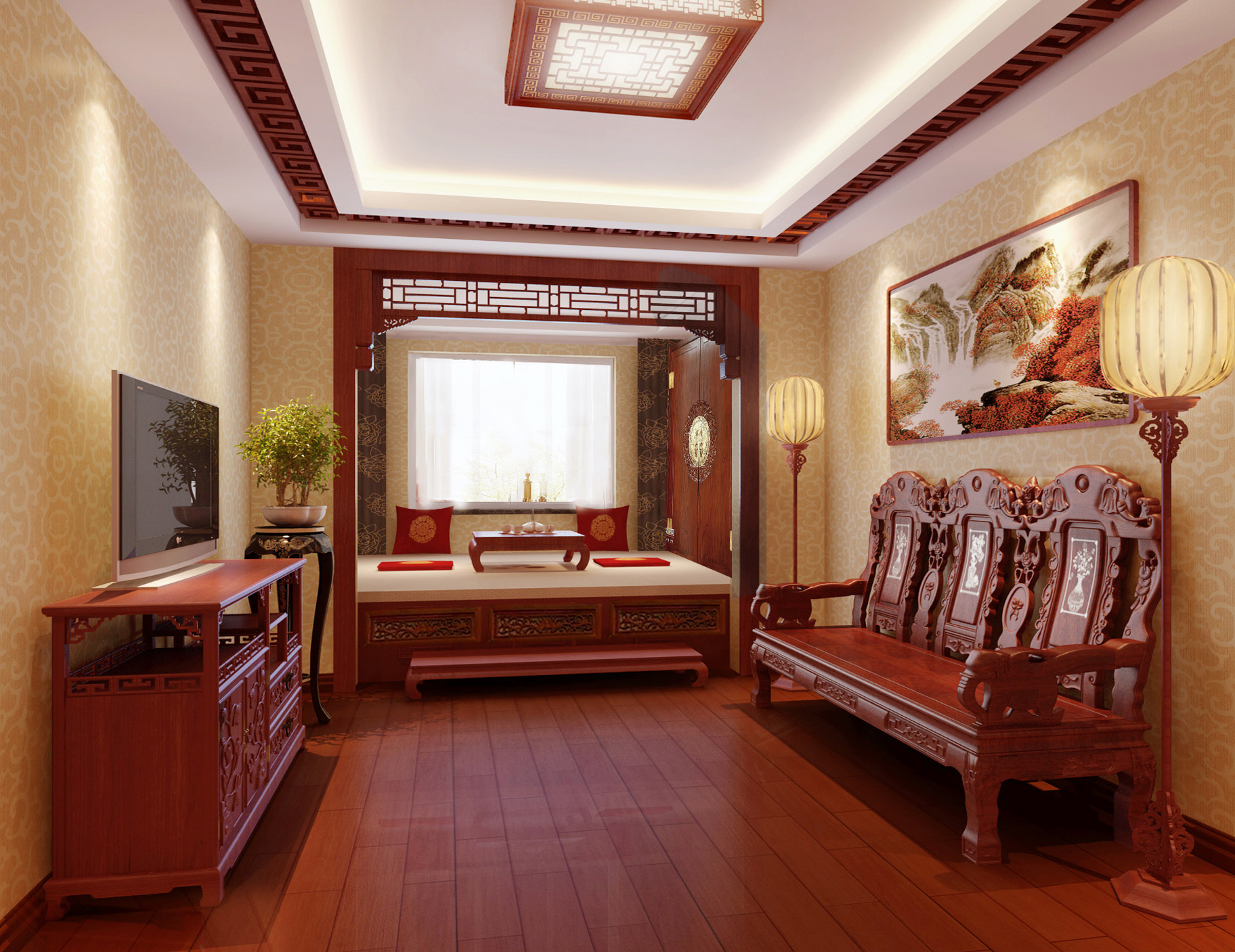 中式风格六居室以上420平米180万