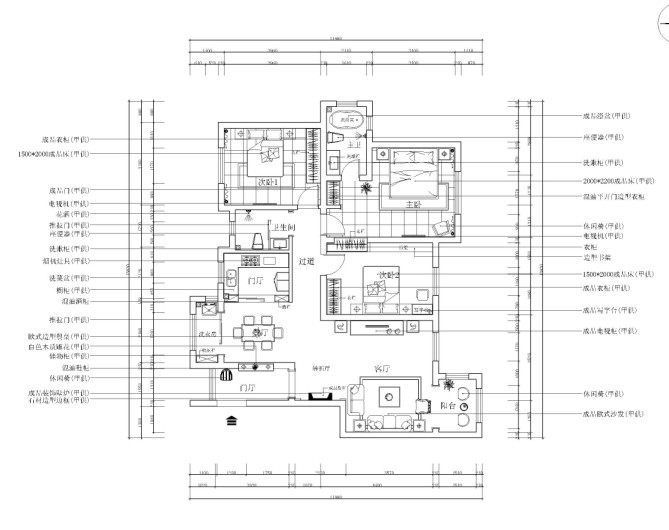 欧美风情-135.00平米三居室装修设计案例