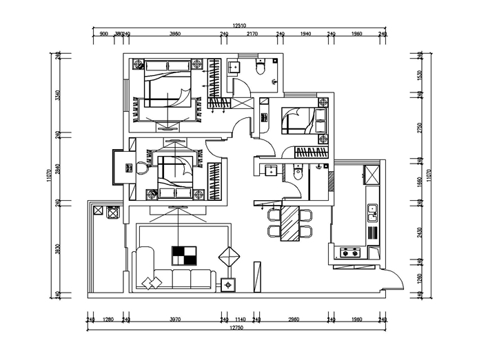 现代简约-129平-三居室装修设计