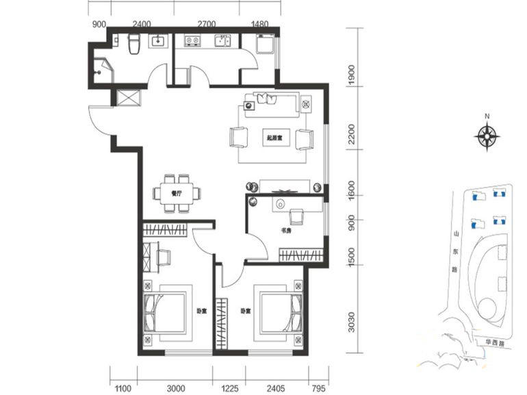 亿合城-三居室-110平米家装设计