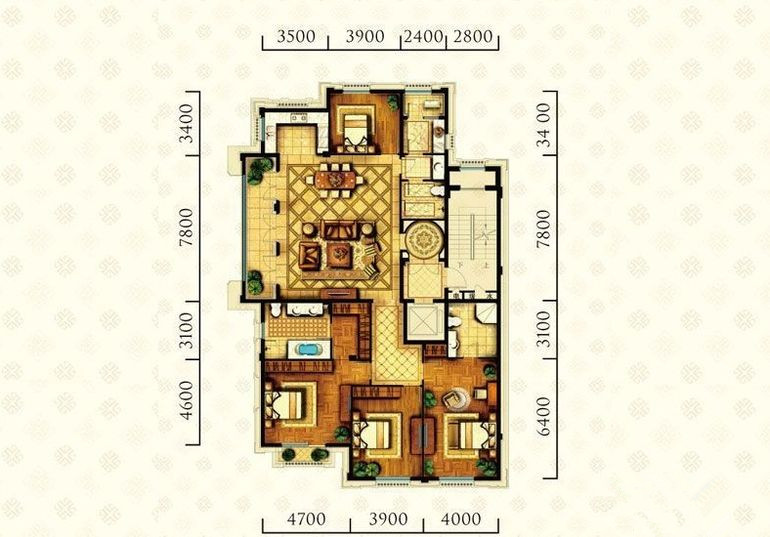 四居室-二厅三卫-243平米家装设计