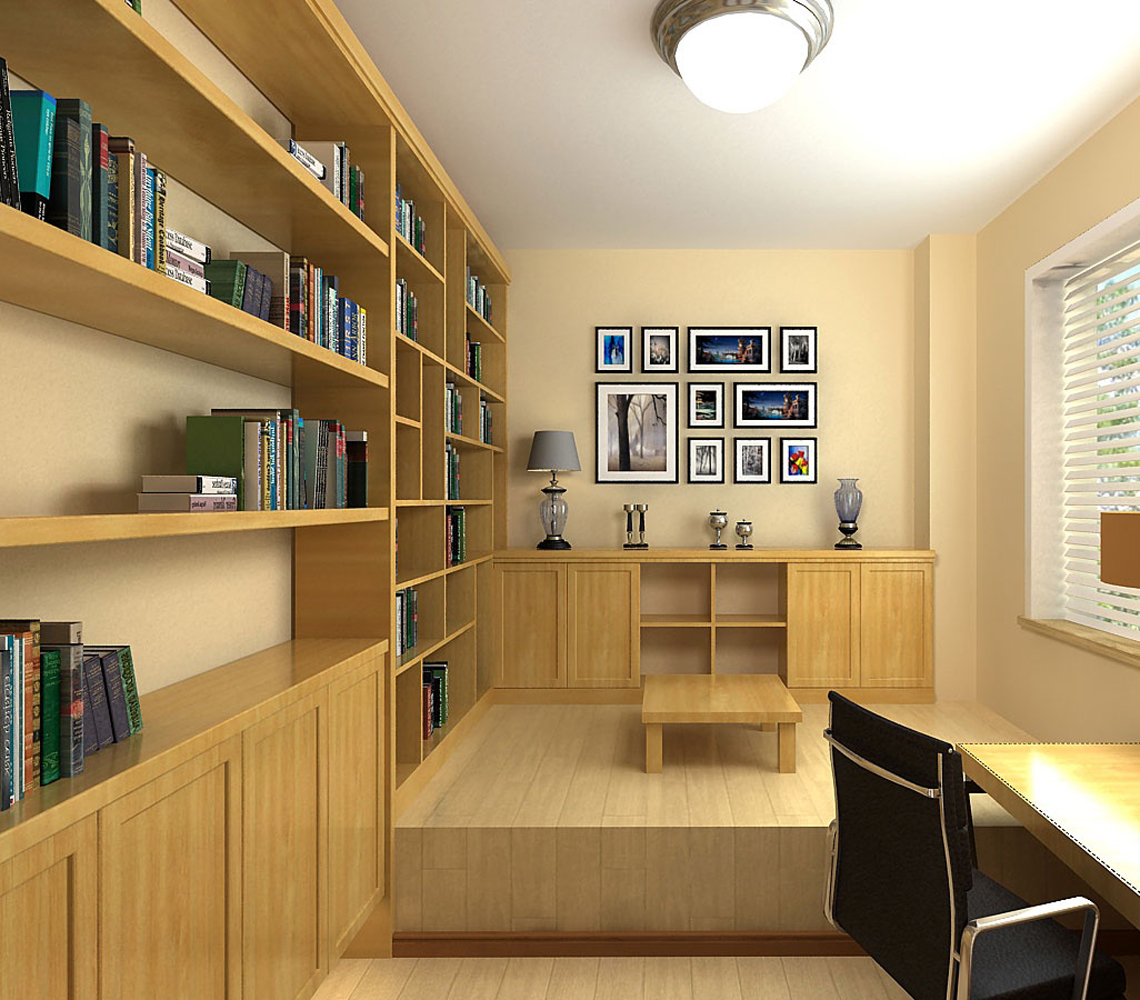 现代简约书房书柜设计效果图_装修图片-保障网装修效果图