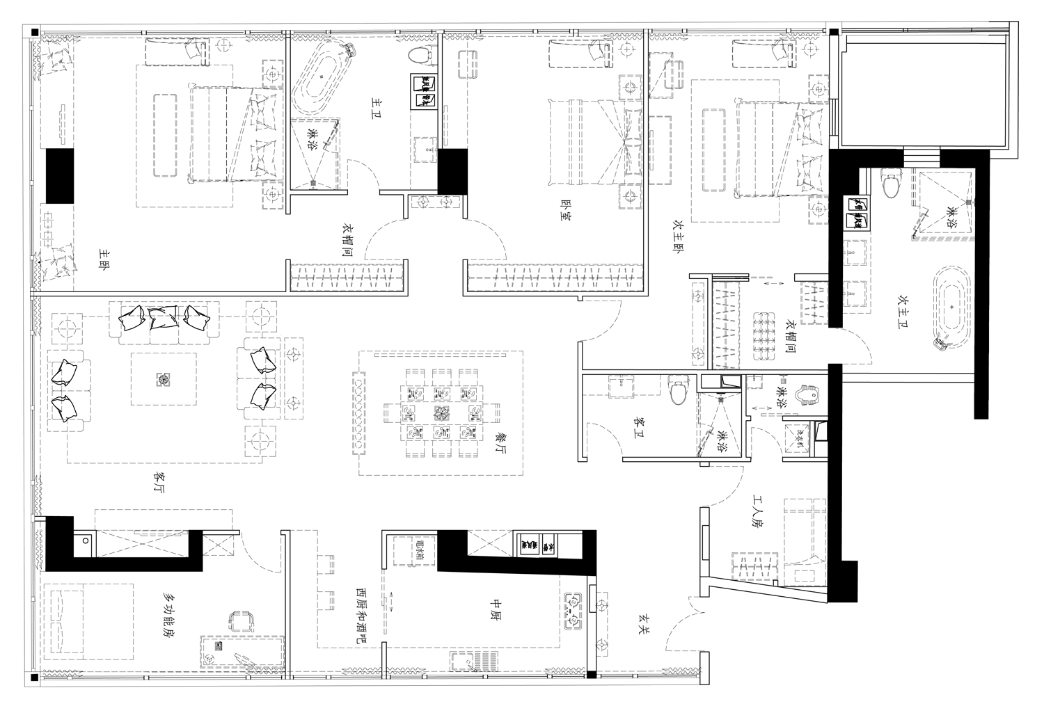 官园西派公寓-中式古典-五居室